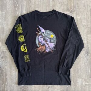 Vans Black Long Sleeve Tee with Wizard and Yellow Sleeve Graphics | 100% Cotton